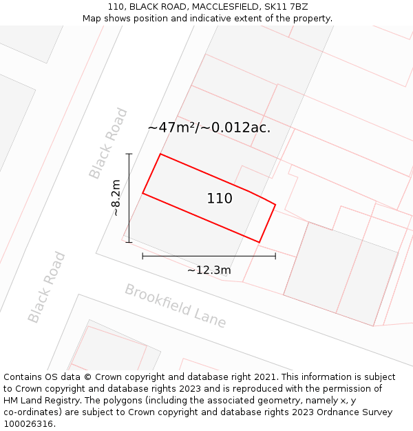 110, BLACK ROAD, MACCLESFIELD, SK11 7BZ: Plot and title map