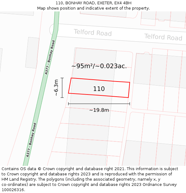 110, BONHAY ROAD, EXETER, EX4 4BH: Plot and title map