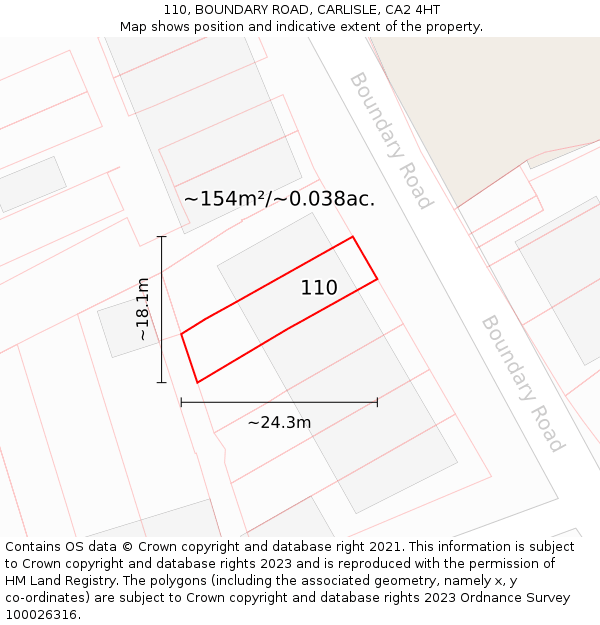 110, BOUNDARY ROAD, CARLISLE, CA2 4HT: Plot and title map