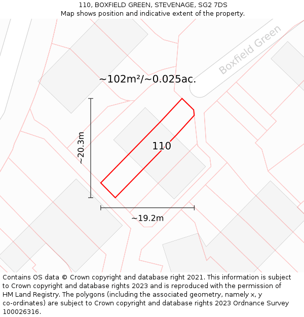 110, BOXFIELD GREEN, STEVENAGE, SG2 7DS: Plot and title map