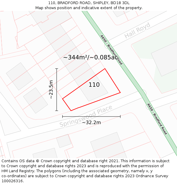 110, BRADFORD ROAD, SHIPLEY, BD18 3DL: Plot and title map