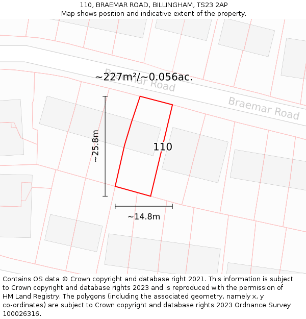 110, BRAEMAR ROAD, BILLINGHAM, TS23 2AP: Plot and title map