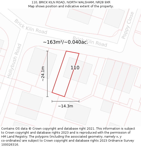 110, BRICK KILN ROAD, NORTH WALSHAM, NR28 9XR: Plot and title map
