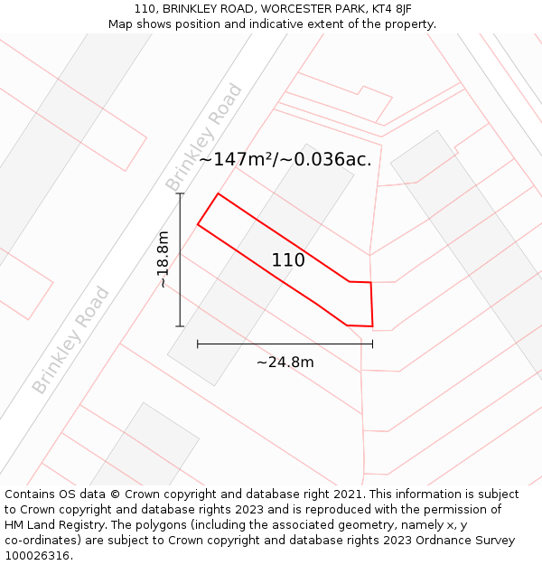 110, BRINKLEY ROAD, WORCESTER PARK, KT4 8JF: Plot and title map
