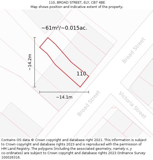 110, BROAD STREET, ELY, CB7 4BE: Plot and title map