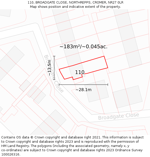 110, BROADGATE CLOSE, NORTHREPPS, CROMER, NR27 0LR: Plot and title map