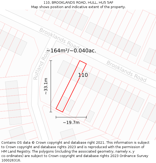 110, BROOKLANDS ROAD, HULL, HU5 5AF: Plot and title map