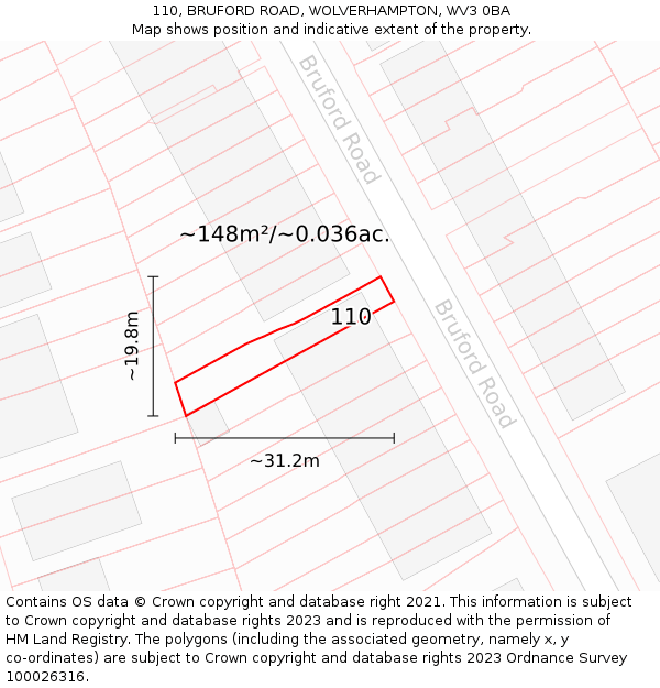 110, BRUFORD ROAD, WOLVERHAMPTON, WV3 0BA: Plot and title map