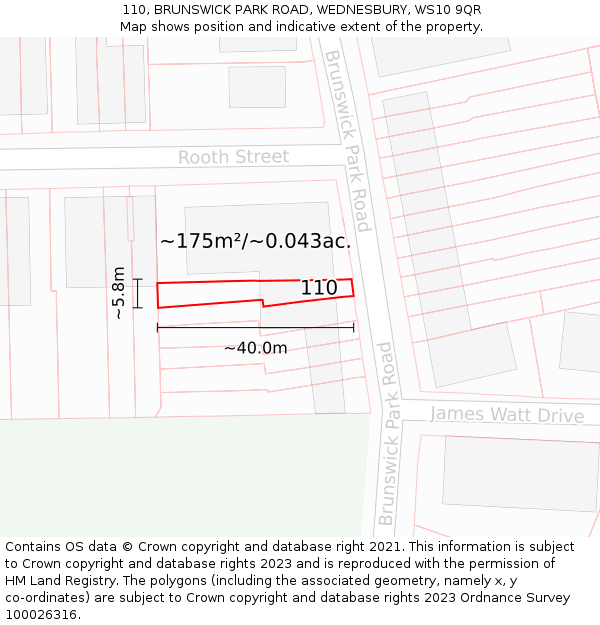 110, BRUNSWICK PARK ROAD, WEDNESBURY, WS10 9QR: Plot and title map