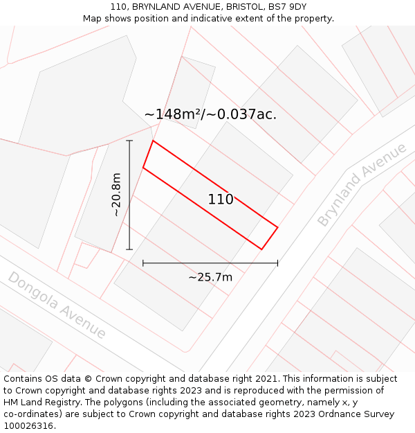 110, BRYNLAND AVENUE, BRISTOL, BS7 9DY: Plot and title map