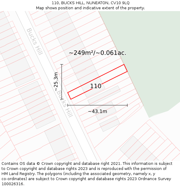 110, BUCKS HILL, NUNEATON, CV10 9LQ: Plot and title map