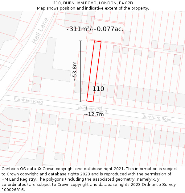 110, BURNHAM ROAD, LONDON, E4 8PB: Plot and title map