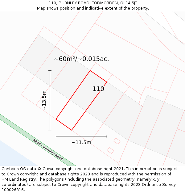 110, BURNLEY ROAD, TODMORDEN, OL14 5JT: Plot and title map