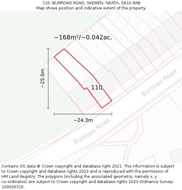 110, BURROWS ROAD, SKEWEN, NEATH, SA10 6AB: Plot and title map