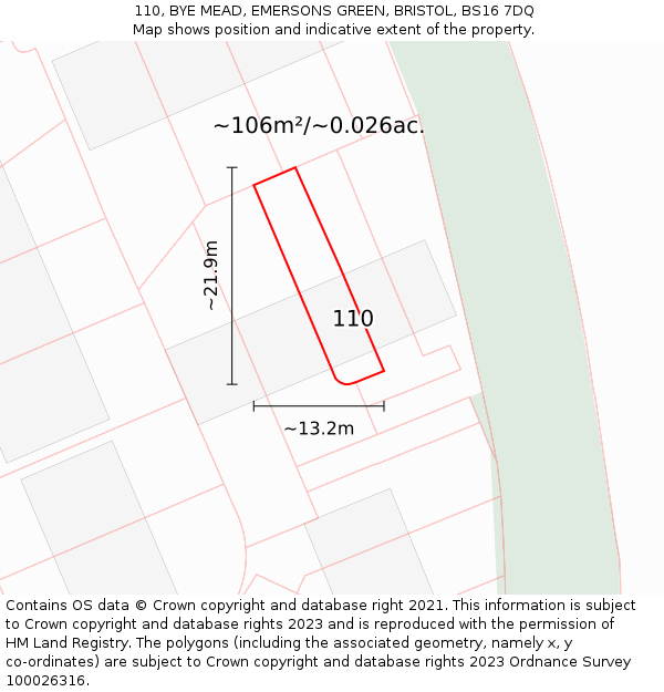 110, BYE MEAD, EMERSONS GREEN, BRISTOL, BS16 7DQ: Plot and title map