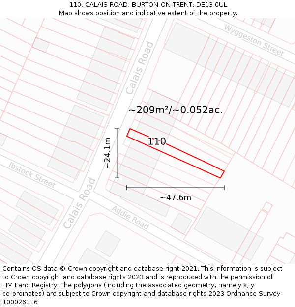 110, CALAIS ROAD, BURTON-ON-TRENT, DE13 0UL: Plot and title map