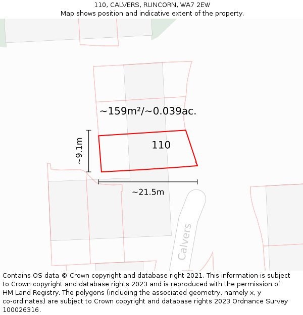 110, CALVERS, RUNCORN, WA7 2EW: Plot and title map