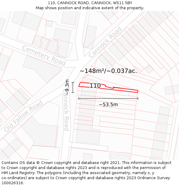 110, CANNOCK ROAD, CANNOCK, WS11 5BY: Plot and title map