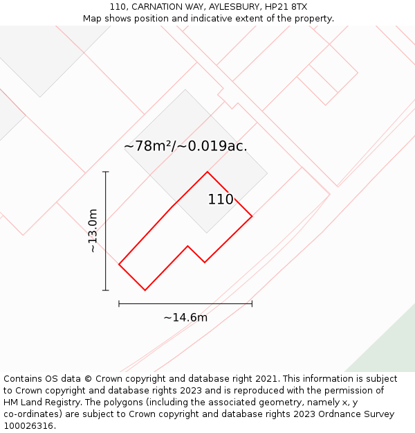 110, CARNATION WAY, AYLESBURY, HP21 8TX: Plot and title map