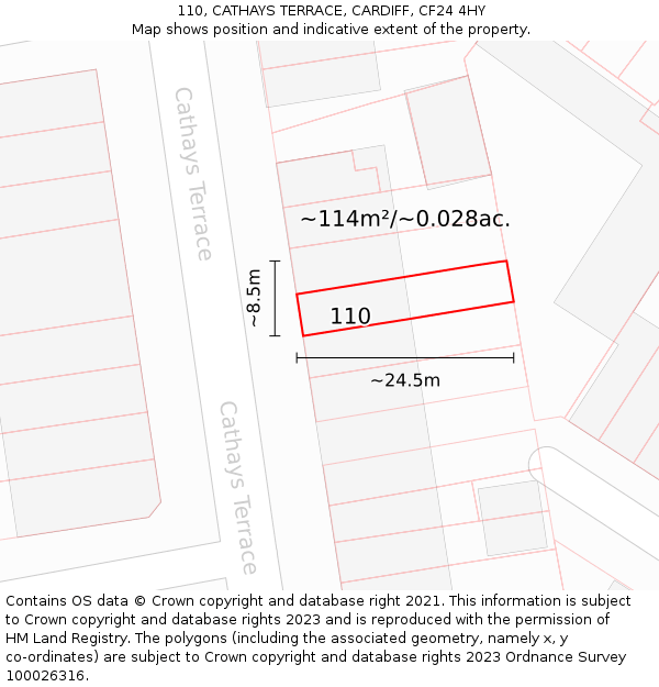 110, CATHAYS TERRACE, CARDIFF, CF24 4HY: Plot and title map