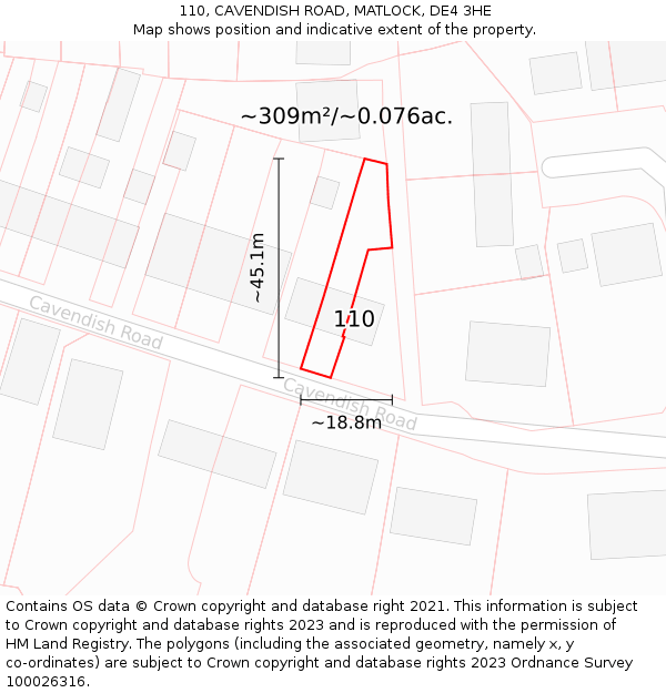 110, CAVENDISH ROAD, MATLOCK, DE4 3HE: Plot and title map