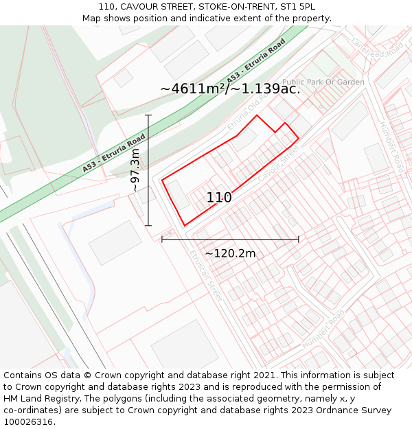 110, CAVOUR STREET, STOKE-ON-TRENT, ST1 5PL: Plot and title map