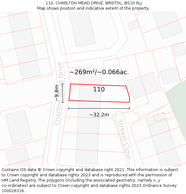 110, CHARLTON MEAD DRIVE, BRISTOL, BS10 6LJ: Plot and title map