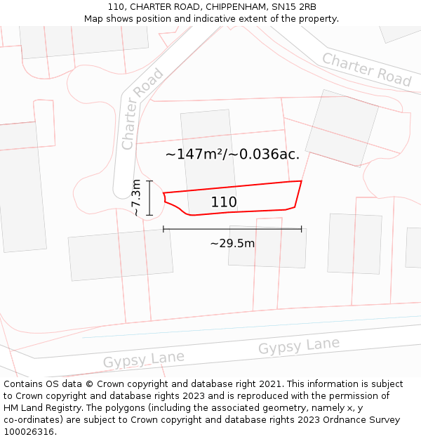 110, CHARTER ROAD, CHIPPENHAM, SN15 2RB: Plot and title map