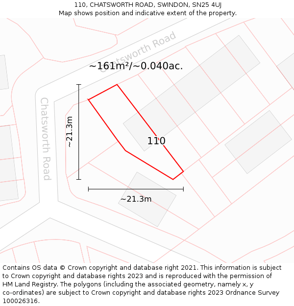 110, CHATSWORTH ROAD, SWINDON, SN25 4UJ: Plot and title map