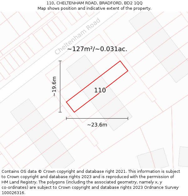 110, CHELTENHAM ROAD, BRADFORD, BD2 1QQ: Plot and title map