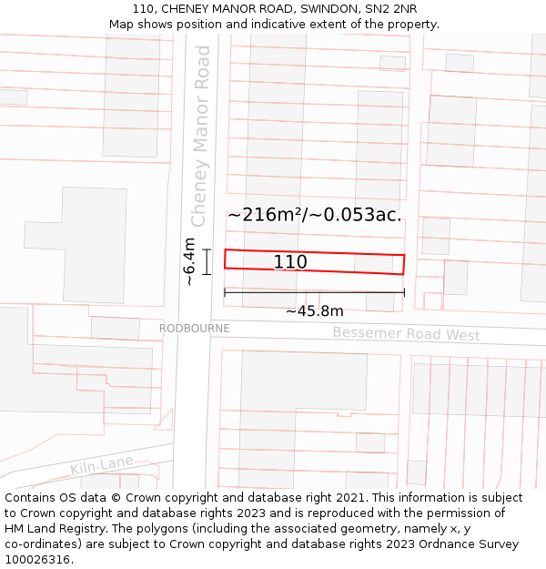 110, CHENEY MANOR ROAD, SWINDON, SN2 2NR: Plot and title map