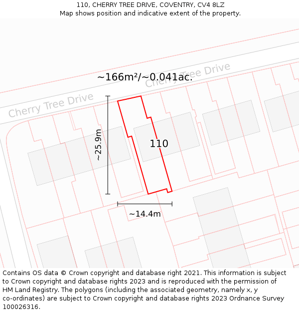 110, CHERRY TREE DRIVE, COVENTRY, CV4 8LZ: Plot and title map