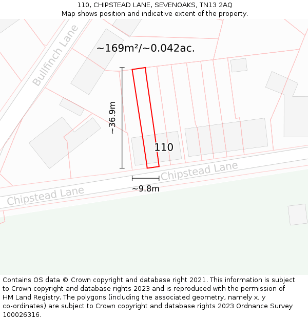 110, CHIPSTEAD LANE, SEVENOAKS, TN13 2AQ: Plot and title map