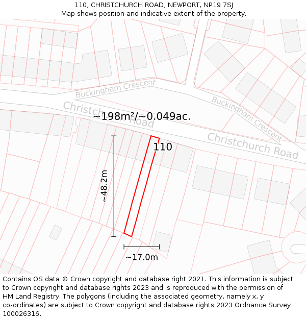 110, CHRISTCHURCH ROAD, NEWPORT, NP19 7SJ: Plot and title map