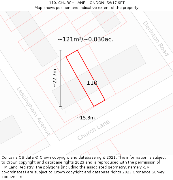 110, CHURCH LANE, LONDON, SW17 9PT: Plot and title map