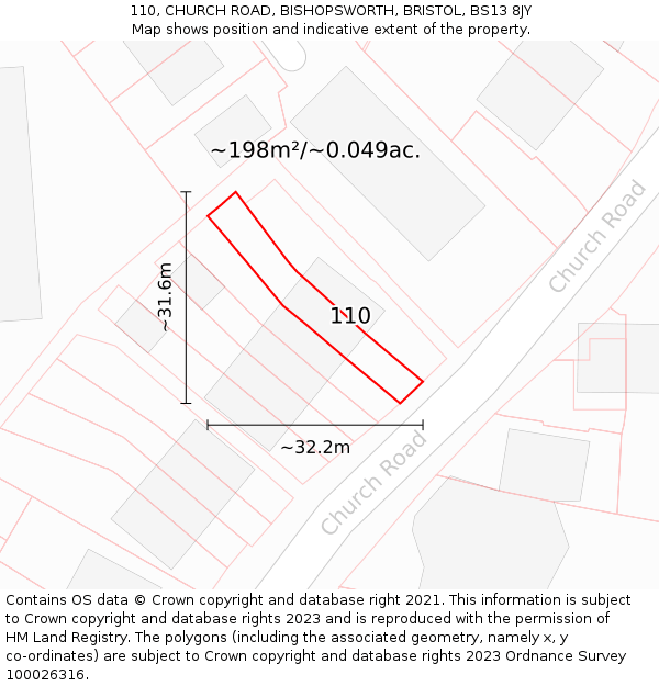 110, CHURCH ROAD, BISHOPSWORTH, BRISTOL, BS13 8JY: Plot and title map