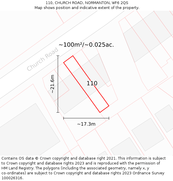 110, CHURCH ROAD, NORMANTON, WF6 2QS: Plot and title map