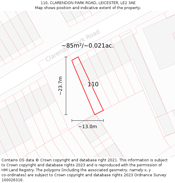 110, CLARENDON PARK ROAD, LEICESTER, LE2 3AE: Plot and title map