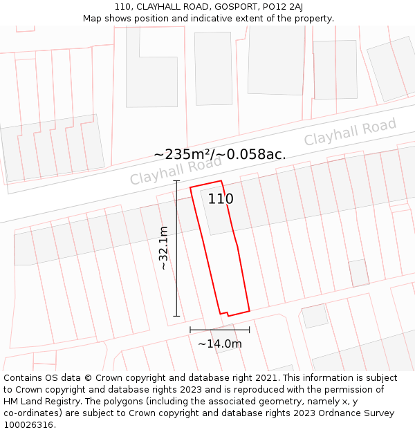 110, CLAYHALL ROAD, GOSPORT, PO12 2AJ: Plot and title map