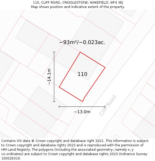 110, CLIFF ROAD, CRIGGLESTONE, WAKEFIELD, WF4 3EJ: Plot and title map