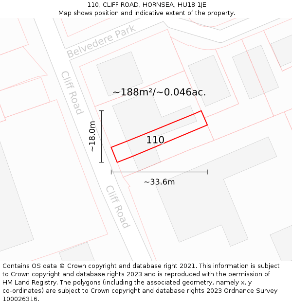 110, CLIFF ROAD, HORNSEA, HU18 1JE: Plot and title map