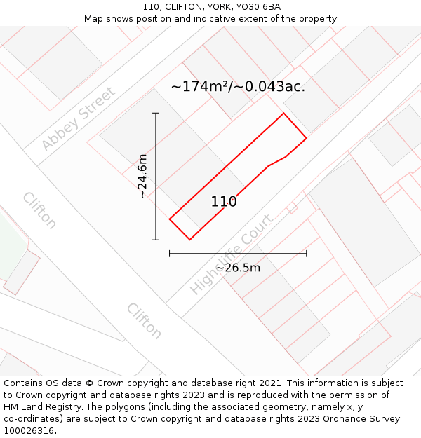 110, CLIFTON, YORK, YO30 6BA: Plot and title map