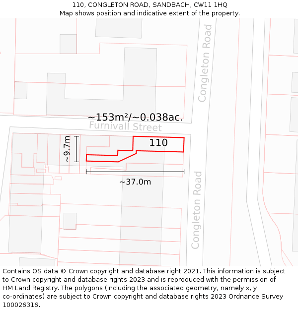 110, CONGLETON ROAD, SANDBACH, CW11 1HQ: Plot and title map