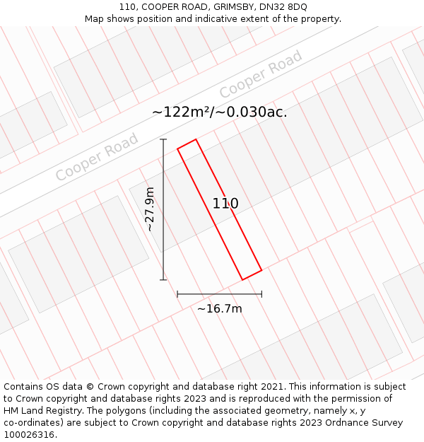 110, COOPER ROAD, GRIMSBY, DN32 8DQ: Plot and title map