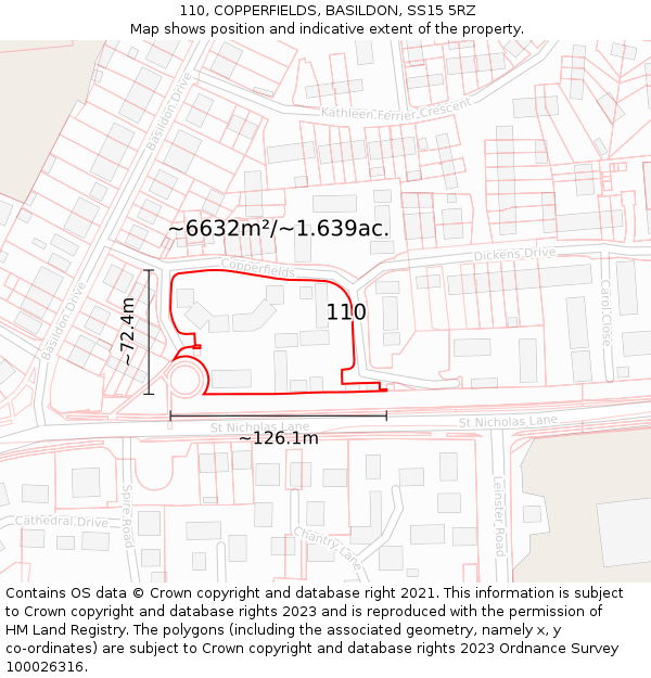 110, COPPERFIELDS, BASILDON, SS15 5RZ: Plot and title map