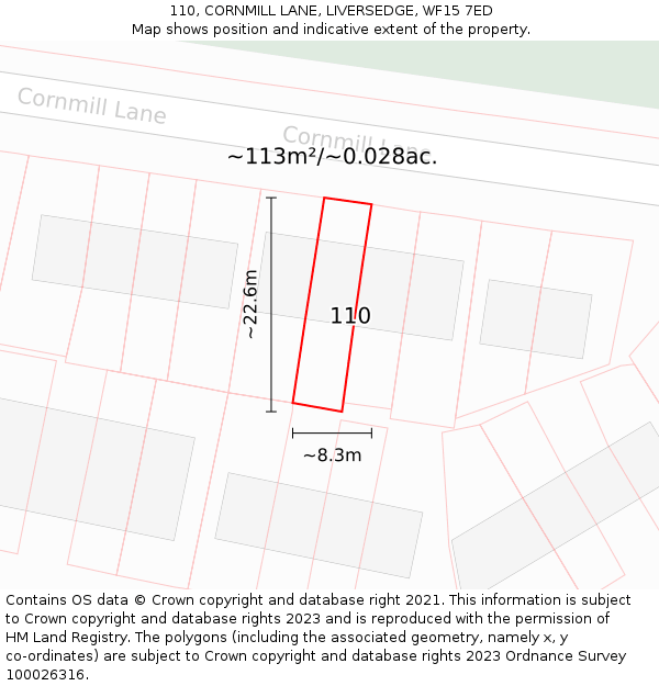110, CORNMILL LANE, LIVERSEDGE, WF15 7ED: Plot and title map