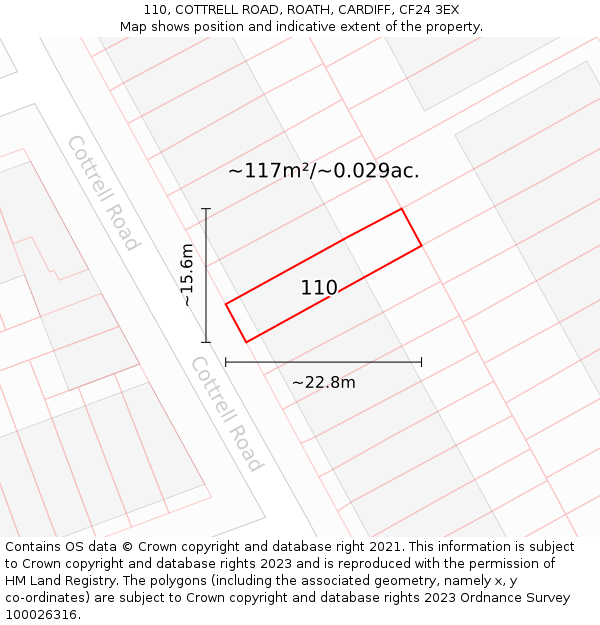 110, COTTRELL ROAD, ROATH, CARDIFF, CF24 3EX: Plot and title map