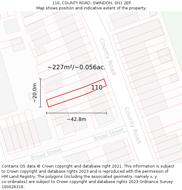 110, COUNTY ROAD, SWINDON, SN1 2EP: Plot and title map