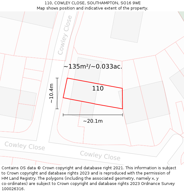 110, COWLEY CLOSE, SOUTHAMPTON, SO16 9WE: Plot and title map