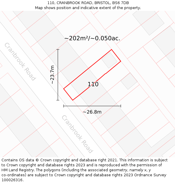 110, CRANBROOK ROAD, BRISTOL, BS6 7DB: Plot and title map